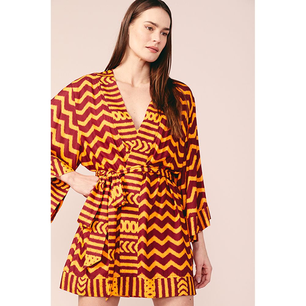 Multi Colored Zig Zac Printed Kimino Style Tunic